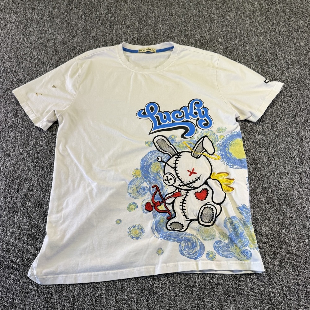 BKYS Lucky Charm Starry Night Tee Mens Large White Cotton Stretch Casual Summer